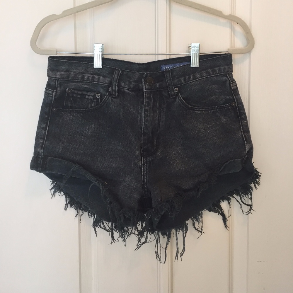 Fringed Black High Waisted Shorts